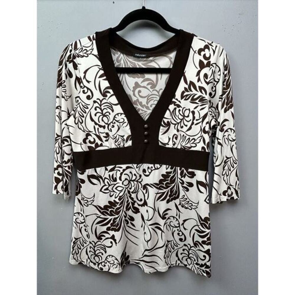 Maurices Empire Baby‎ Doll Top Womens Medium Brown Cream Button Y2K Floral